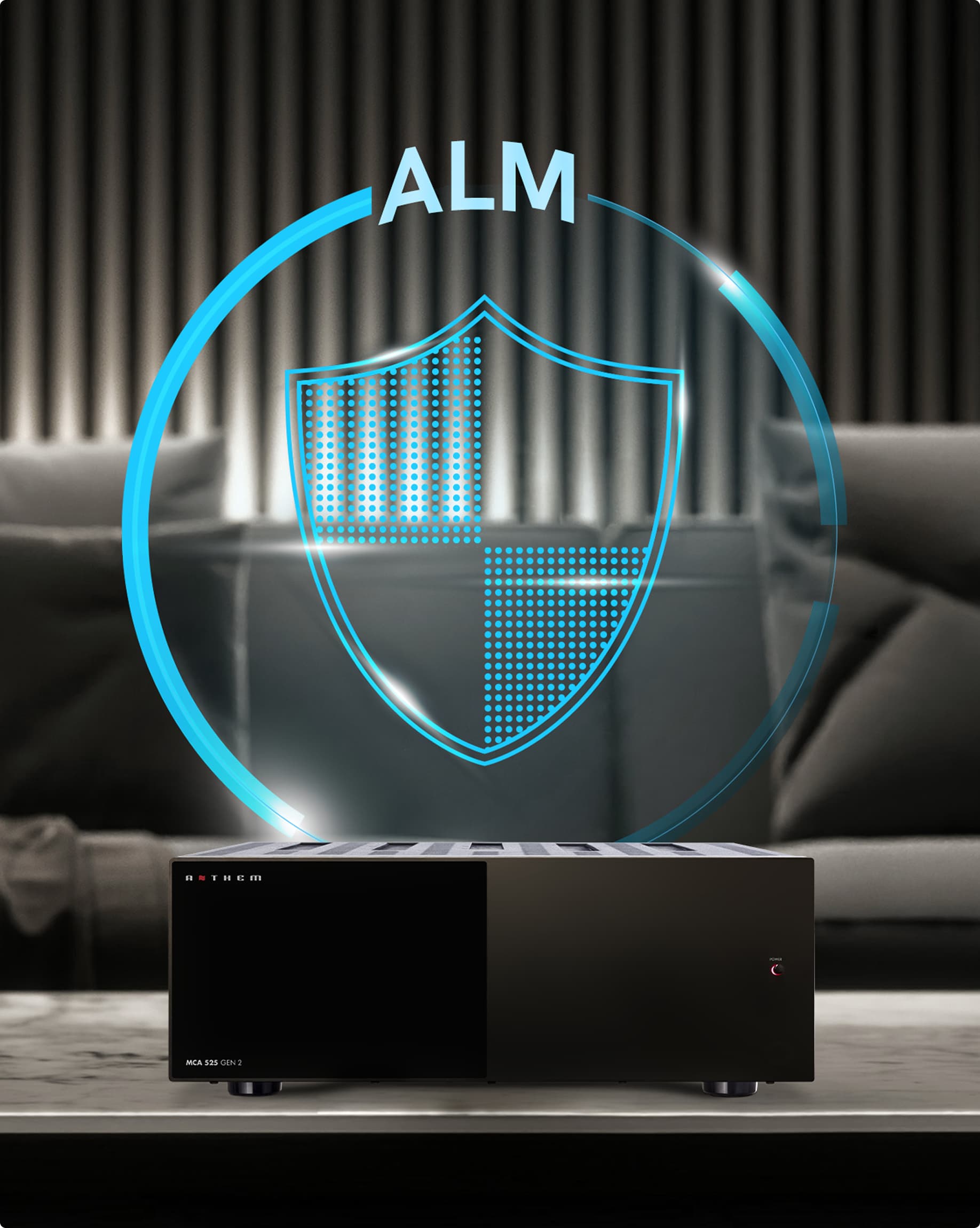 Graphic illustrating advanced load monitoring in the MCA 525 Gen 2 amplifier